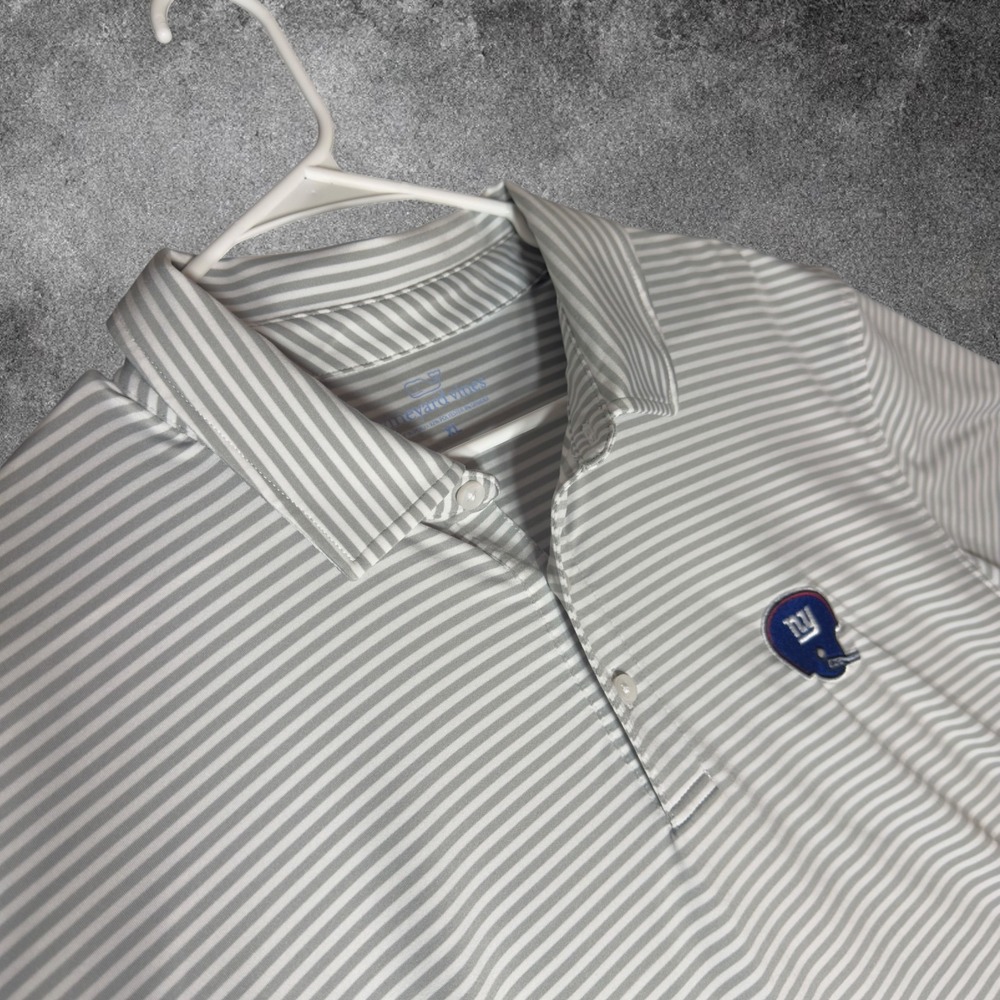 Vineyard Vines New York Giants Polo Shirt Mens XL Gray Stripe NFL Performance